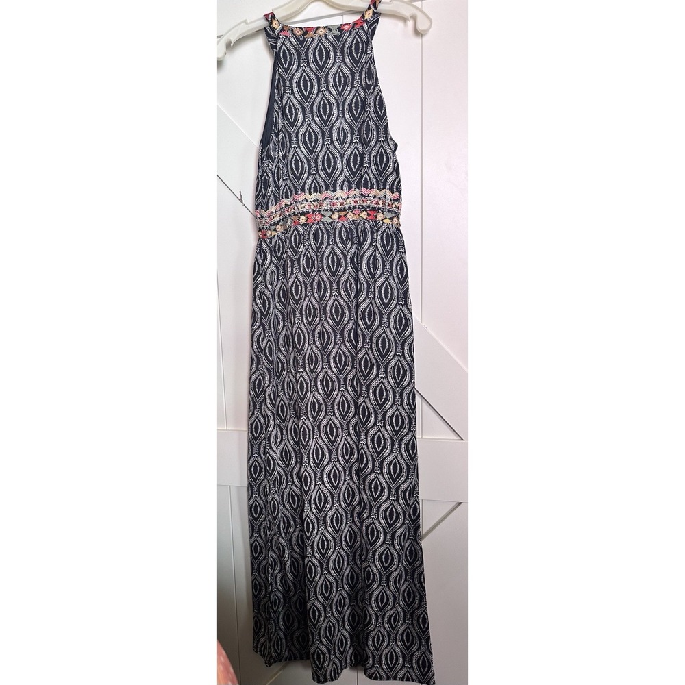 THML Anthropologie Black/Multi Tribal Maxi Sun Dress Sz S Tassel Neckline - Picture 4 of 4
